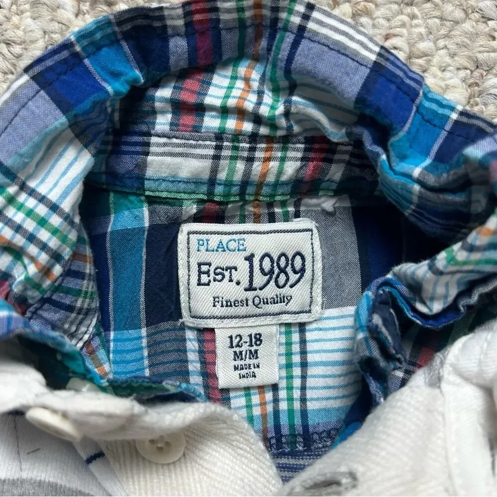 Children’s Place Striped Long Sleeve Layered Polo Boys 6 Plaid Collar 1/4 Button